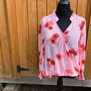 Bobeau Pink Floral Women's Blouse